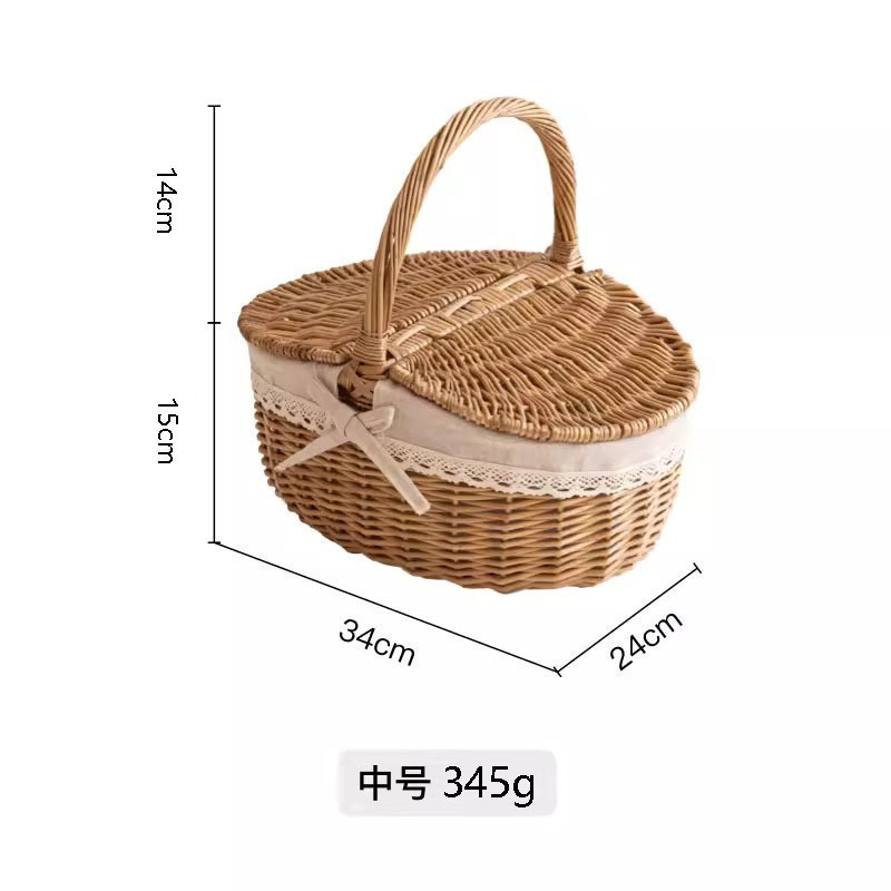 Cesta de almacenamiento de primavera, viento pastoral, tejido de sauce, cesta de almacenamiento portátil al aire libre con cubierta de aislamiento de calor, cesta de picnic roja, envío gratuito.