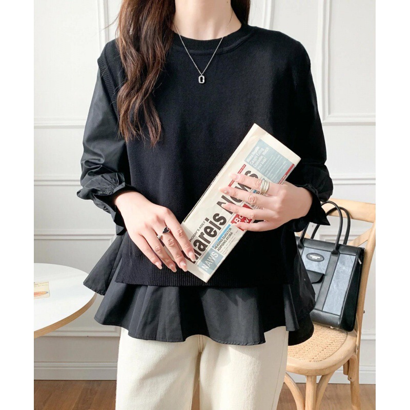 Japanese Letian South Korea outer single Korean style pullover sweater vest top simple shirt suit two-piece set