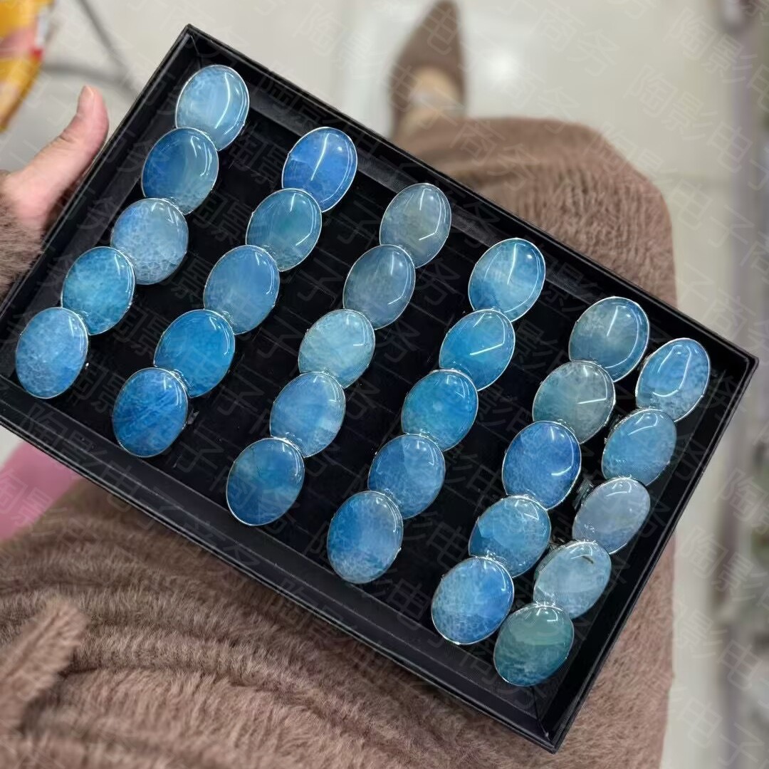 TEMU 뜨거운 판매 천연석 컬러 마노 반지 DAN 모양의 라이브 입 넓은 얼굴 대형 조절 가능한 오픈 링