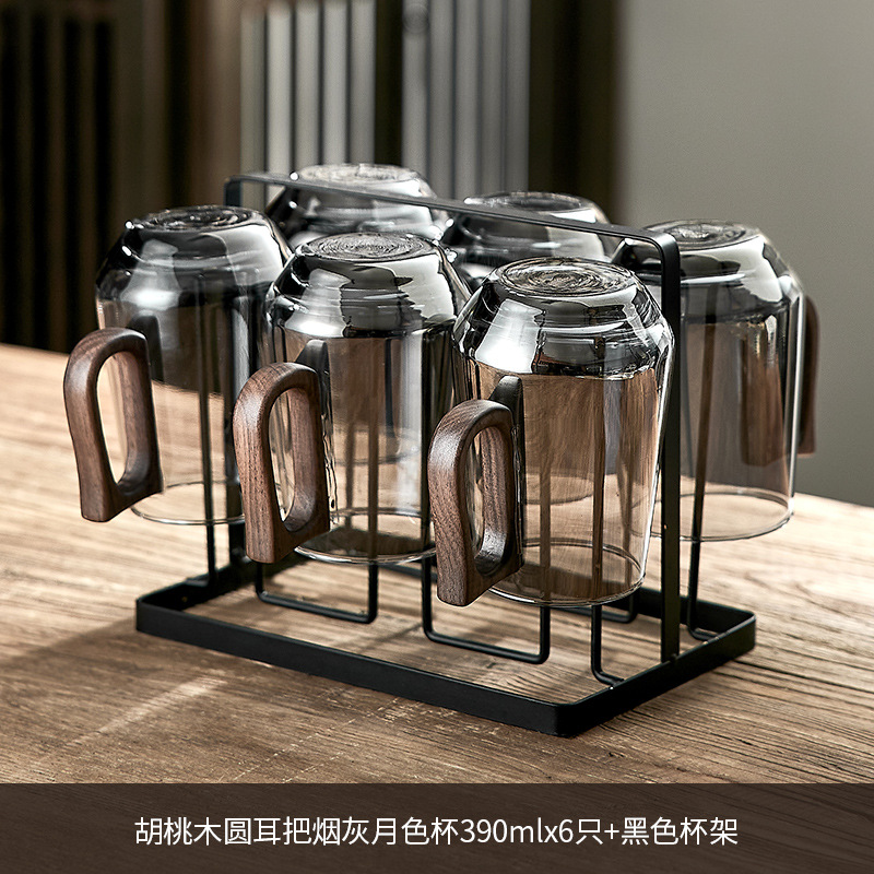 [월넛둥근귀손잡이] 애쉬문라이트컵 390ML/6개 + 컵홀더