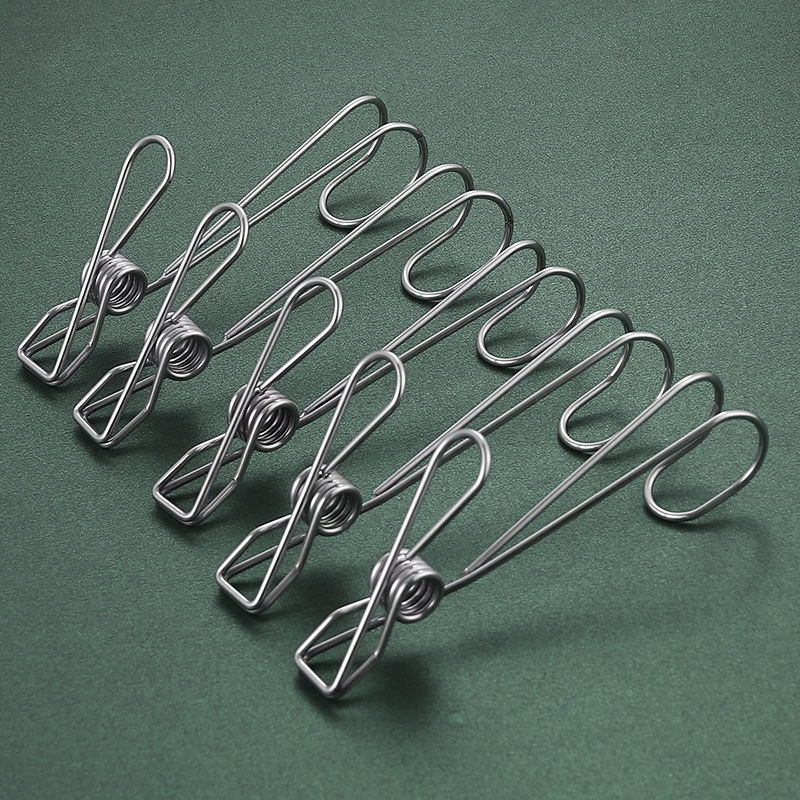 Stainless steel clip with hook wire clip clothes clip fixed windproof spring clip facial cleanser document with hook wholesale