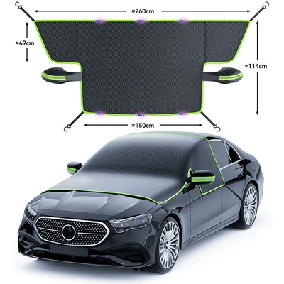 Oxford Cloth Snow Protection, Car snow shield - green-edging-6-magnet-thickened-oxford-cloth-front-guard-green-ears-4-straps