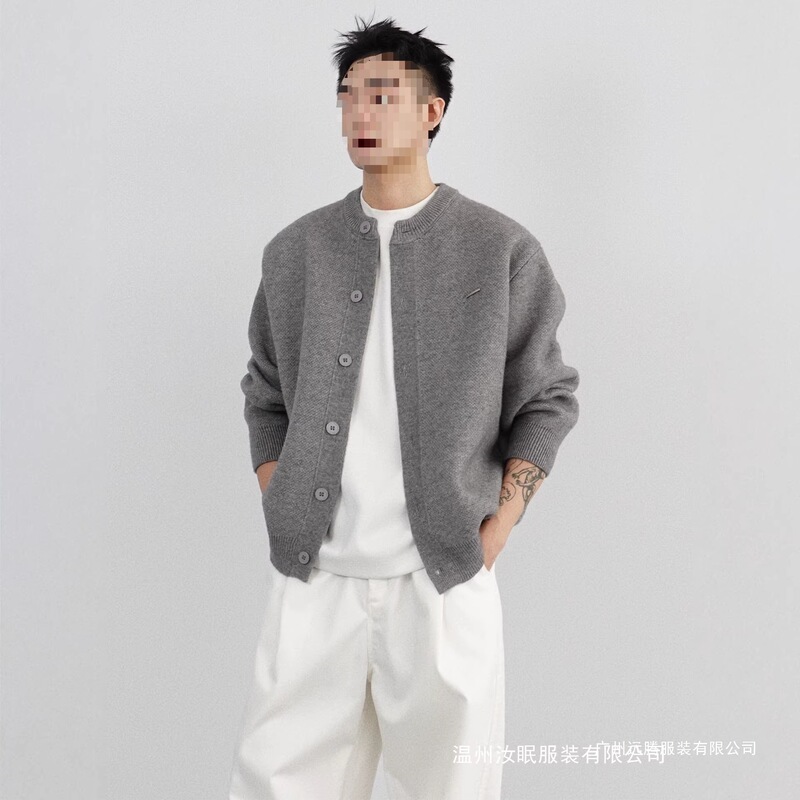 Spring and Autumn Solid Color Trendy Retro Super Stylish Loose Casual Versatile Knitted Cardigan Sweater Jacket for Men Wholesale
