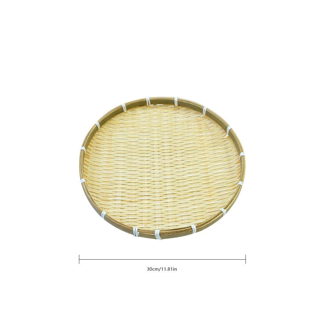 Bandeja de almacenamiento de bambú, recogedor redondo, canasta de secado de boca baja, tamiz de bambú, plato de bambú, canasta de comida, productos de bambú