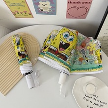 动漫海绵宝宝儿童全自动折叠透明雨伞女学生卡通可爱折伞手动加厚