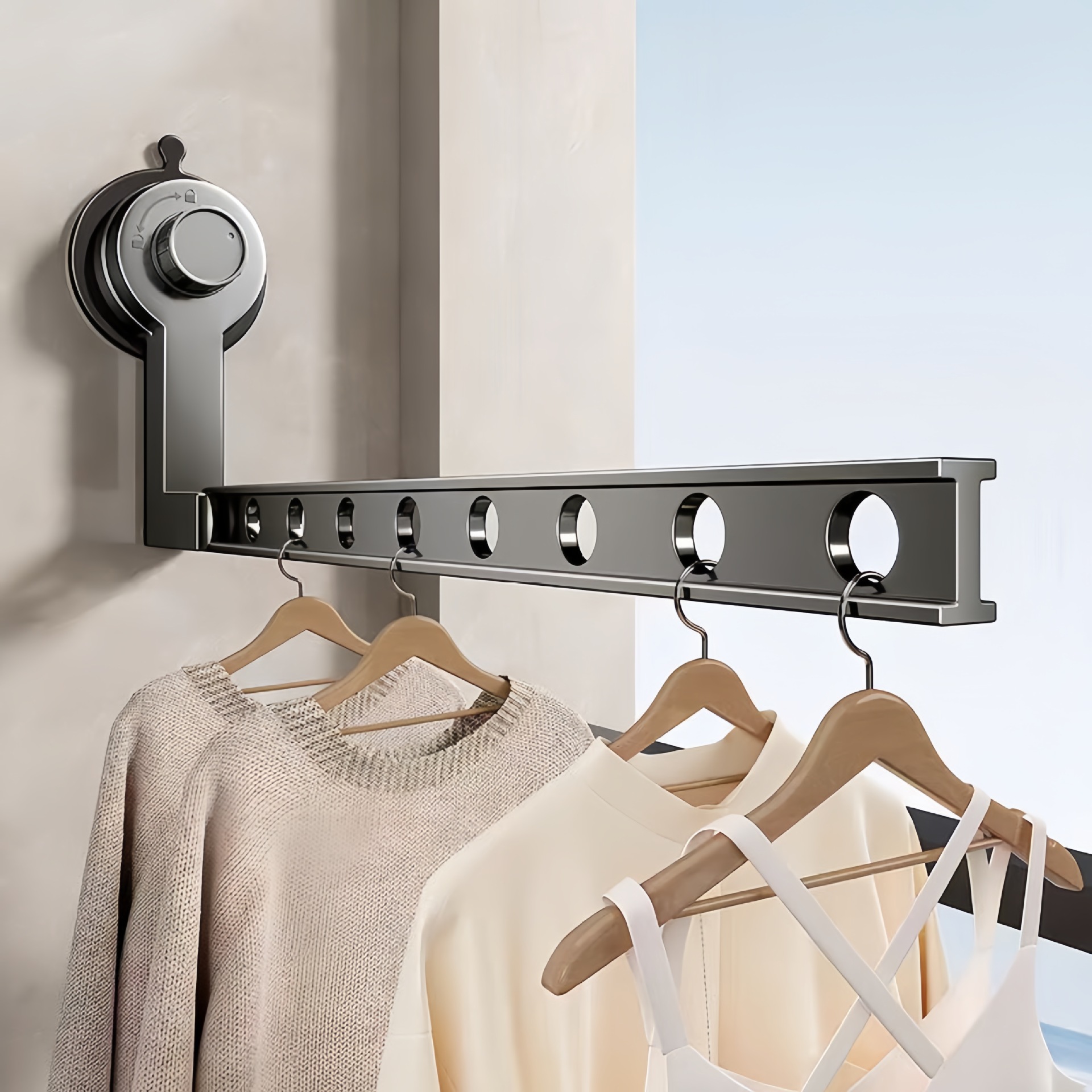 Suction Cup Folding Drying Rack Balcony Household Punch-free Invisible Telescopic Bay Window Table Indoor Drying Travel Artifact