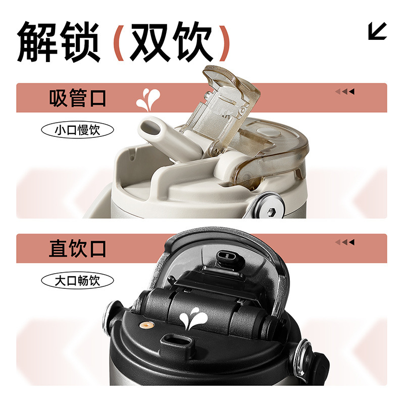 TKK Yuejie ライト高級ダブルドリンクポートポータブルハンドルキャリングカップ 316 ステンレス鋼車の断熱カップギフト卸売|undefined