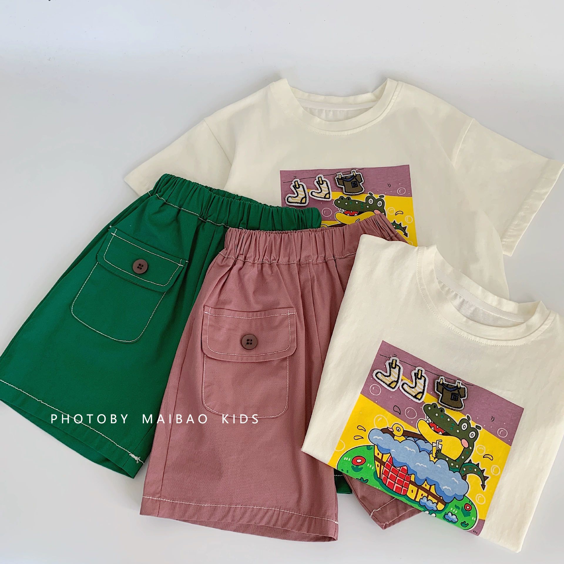 Maibao ropa de verano para niños traje casual para niños pantalones cortos de manga corta de dos piezas 2025 verano nuevo estilo para niños al por mayor