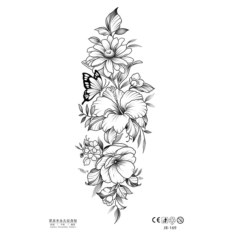 スポット卸売新品草本永久的な入れ墨入れ墨草本植物ジュースハーフアーム花柄インスタ高级感