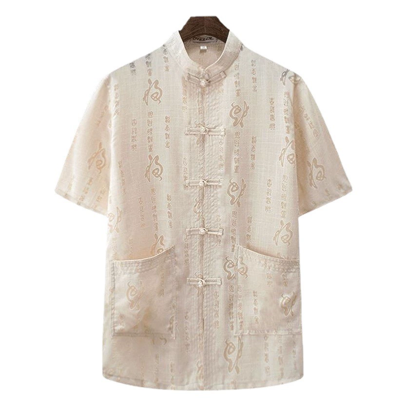 Среднего и пожилого возраста костюм для дедушки мужской костюм для летнего отца костюм для китайского стиля хлопчатобумажный набор с короткими рукавами для пожилых людей рубашка Hanfu