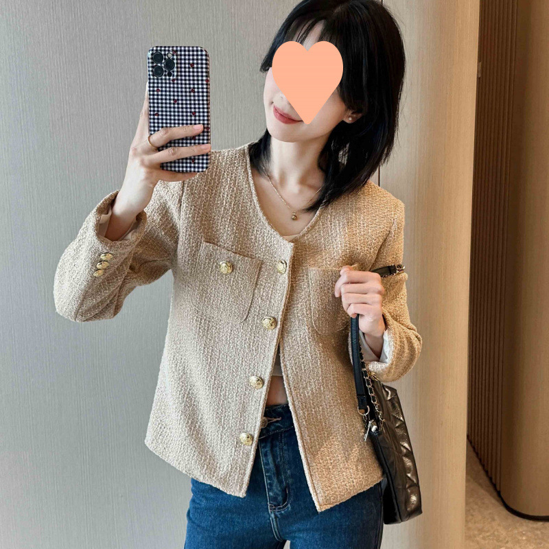 春と秋の新スタイルの女性用ショートジャケット、ラウンドネック、小柄な人向け、多用途、ファッショナブルな韓国スタイル、カジュアルニッチ、年齢を軽減するトップス|undefined