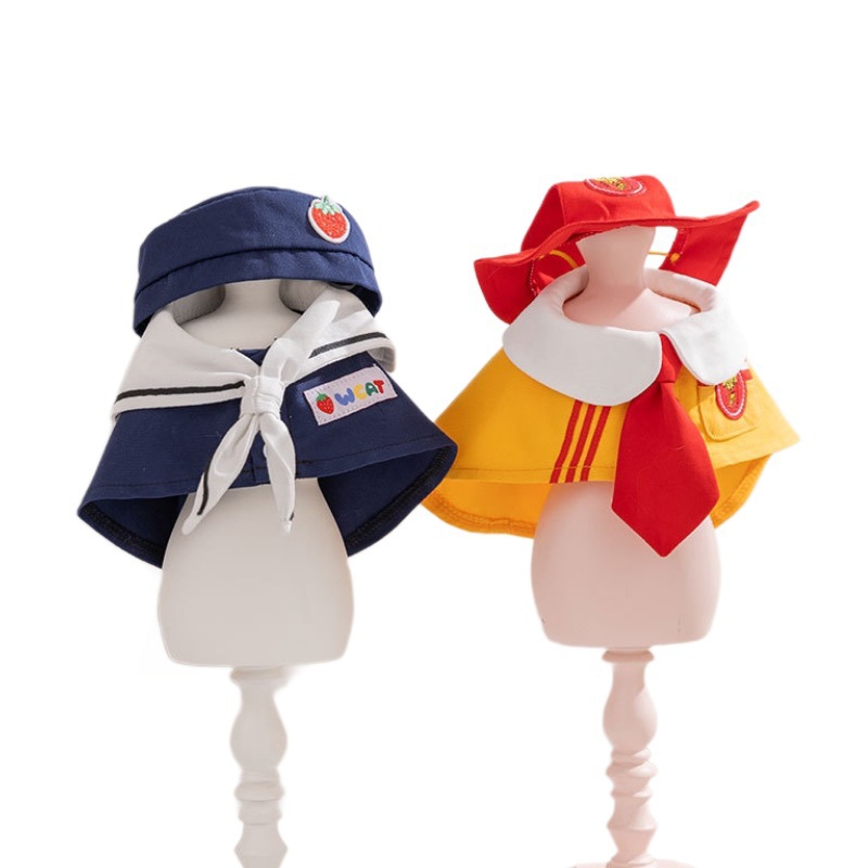 Primavera y verano nuevo colegio abrigo de cuello naval pareja con sombrero ropa de perro pequeño y mediano ropa de mascotas