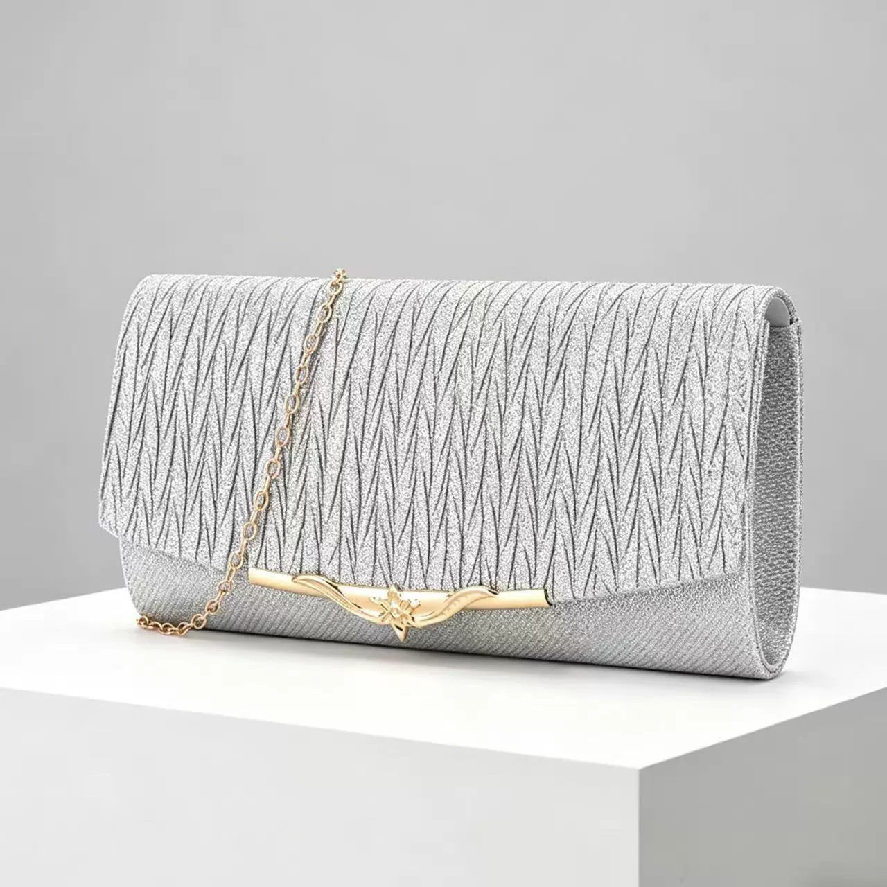 Shoulder bag YL-2337, shiny evening clutch with chain strap, 25×12.5×5.5 cm