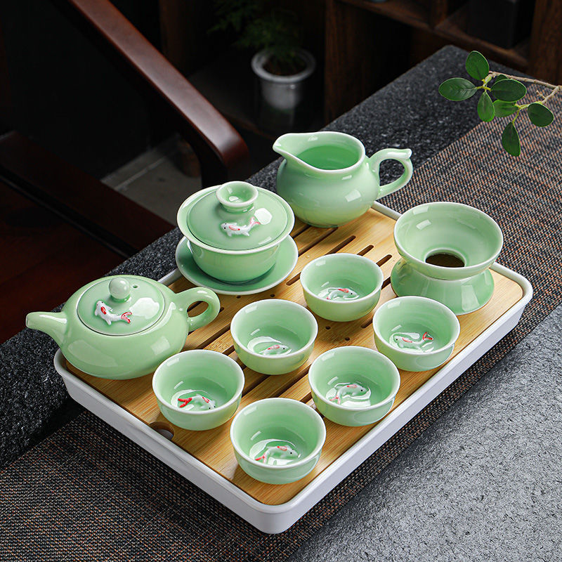茶具套装龙泉青瓷日式功夫茶具便捷鲤鱼茶壶盖碗家用简约办公特惠