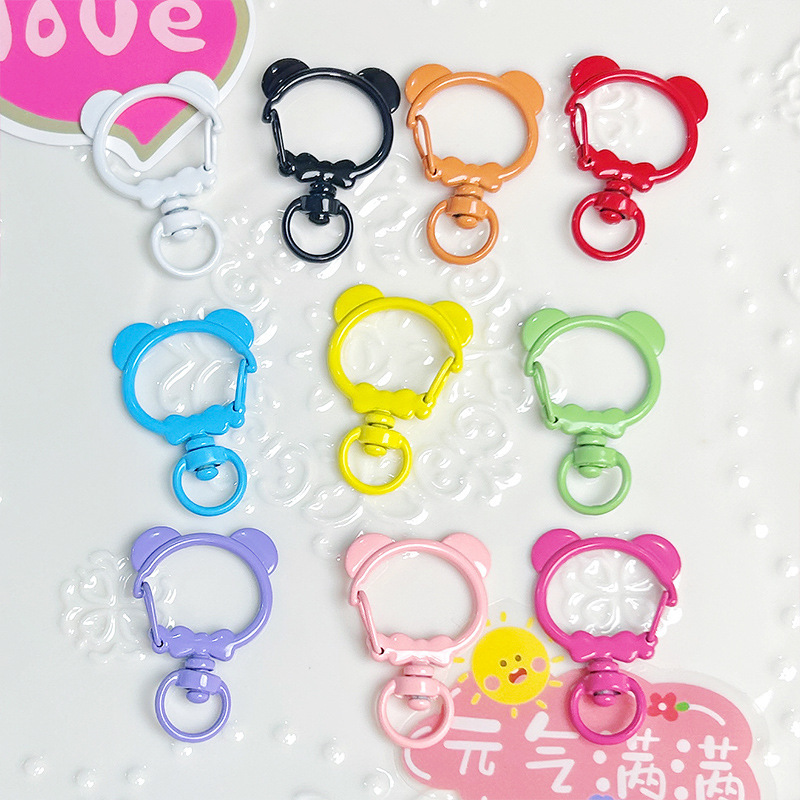 Colorful Panda Keychain Phone Chain DIY Bead Accessories Bear Spring Clip Bag Car Key Accessories