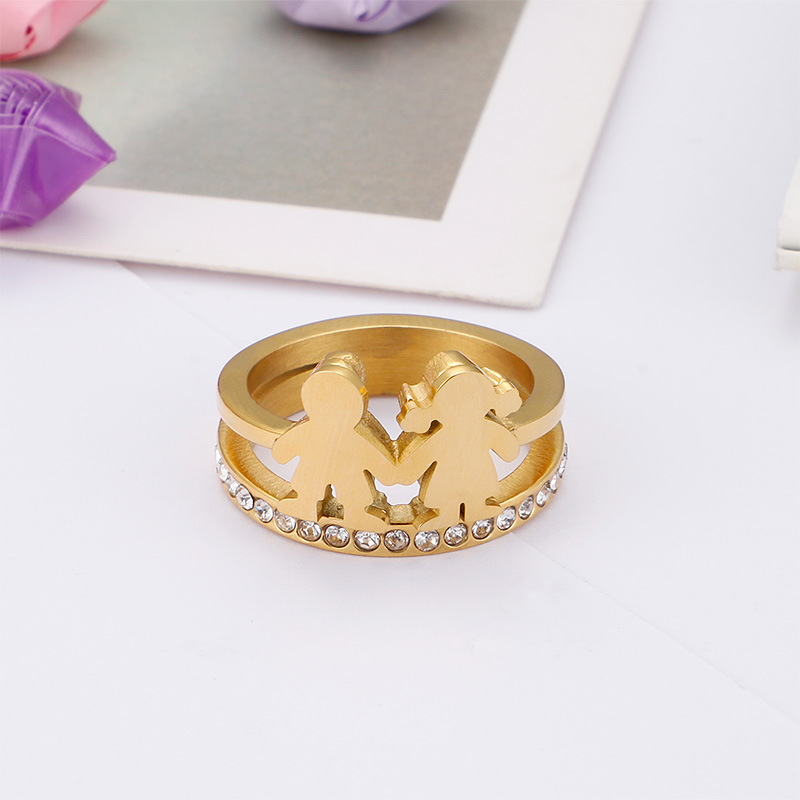 Plating, Inlay Design Fashion Style Fashion Doll Titanium Steel Plating Inlay Zircon Rings 1 Piece