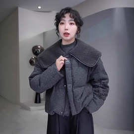 韩系羊羔毛大翻领烫钻羽绒棉服女2025冬季新款时尚小个子保暖外套