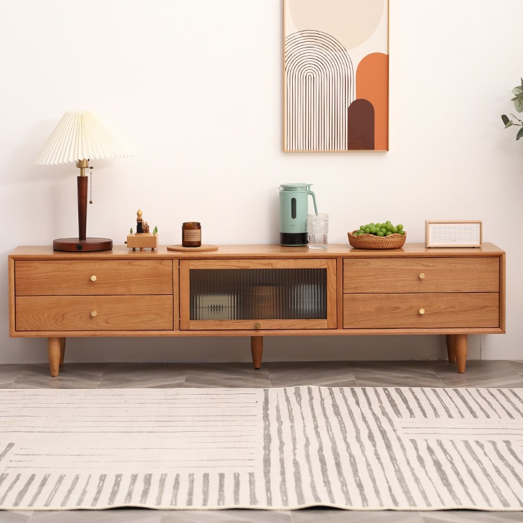 Nordic Cherry Wood TV Cabinet Original Wood Color Furniture Small Apartment Modern Simple Storage Cabinet Solid Wood Living Room Floor Cabinet