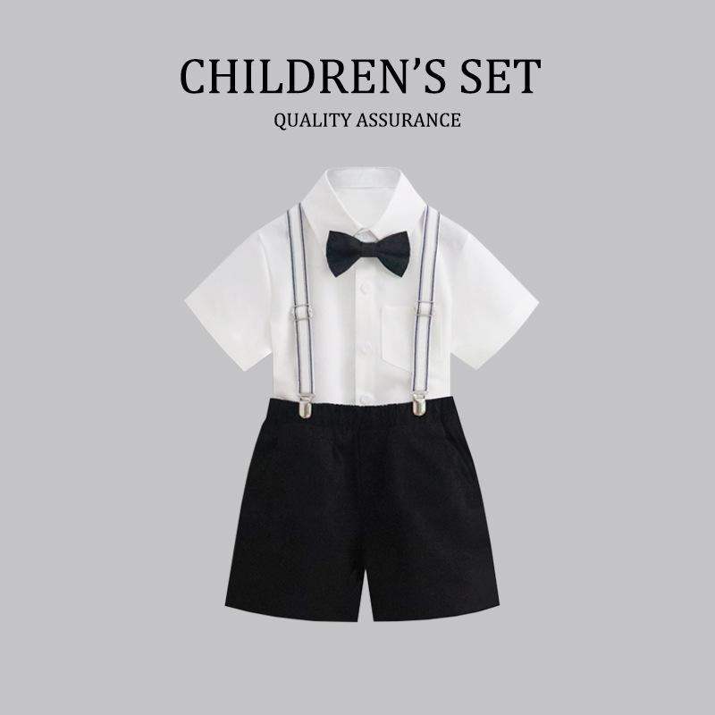 Summer Boys' Small Suit suit Dress Flower Children's Suit Children's Handsome British Host's Strap Dress Summer Boys' Small Suit suit Dress Flower Children's Suit Children's Handsome British Host's Strap Dress