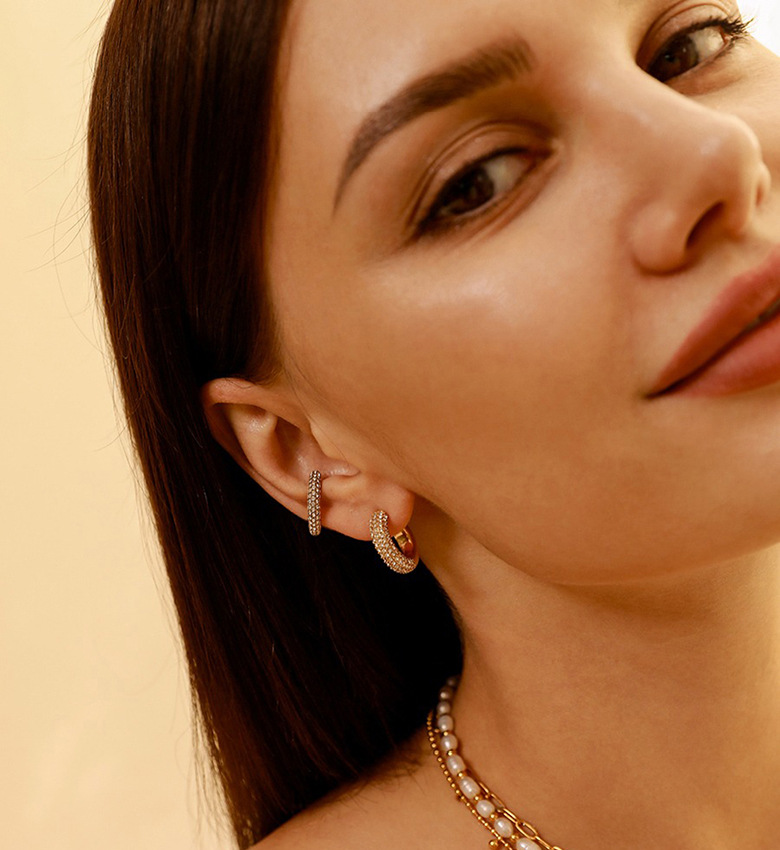 Polished Finish 1 Piece 925 Sterling Silver Zircon 925 Sterling Silver Earrings Geometric Ear Cuffs