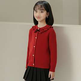 女童新年红色针织毛衣秋冬季2026新款中大童洋气拜年服本命年衣服