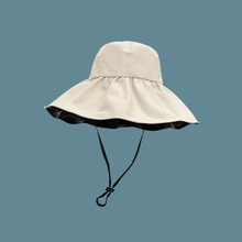 日系UV升级版黑胶防晒渔夫帽子女夏季百搭防紫外线太阳帽大沿盆帽