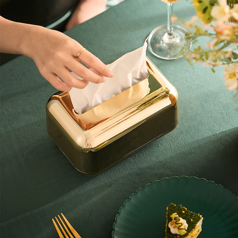 轻奢电镀纸巾盒家用客厅桌面创意纸巾收纳欧式复古婴儿湿巾抽纸盒