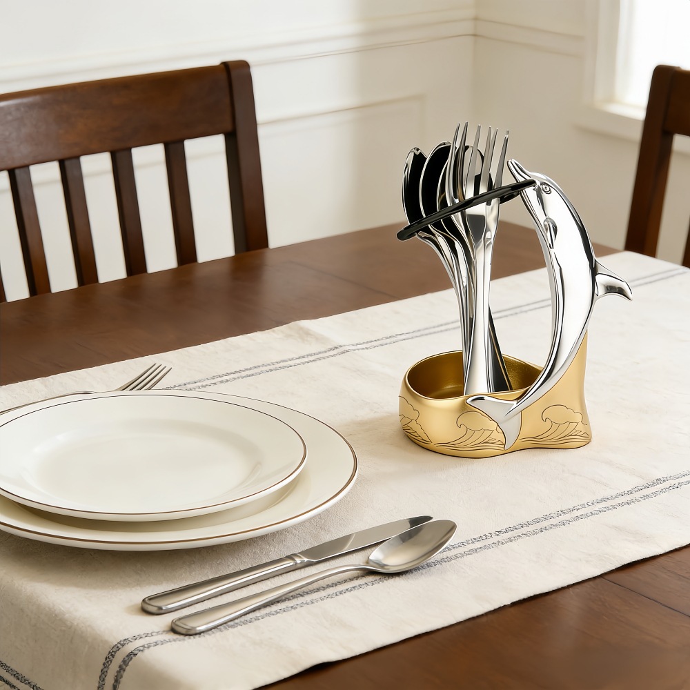 Cross-Border Special Tableware Storage Rack Creative Chopsticks Fork Spoon Fruit Fork Hotel High-End Placemat Dolphin Ornament Set