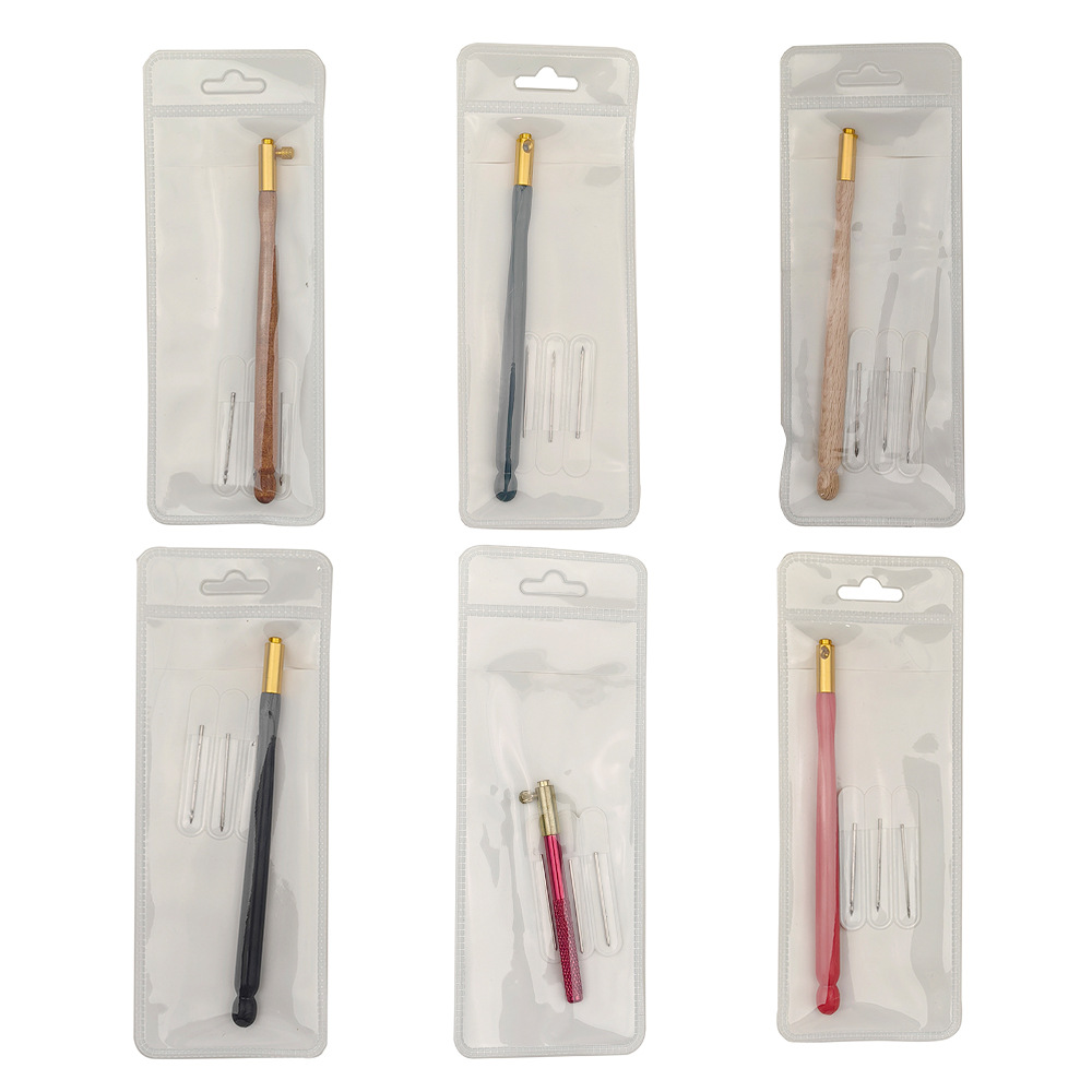 Herramienta de bordado francés transfronterizo Mango de haya Bordado francés Ganchillo Anverso y reverso Lentejuelas con cuentas Gancho hecho a mano