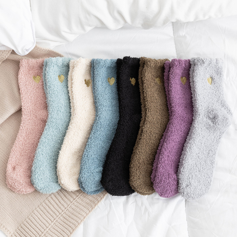 Warm Function Women's Casual Heart Shape Coral Fleece Crew Socks