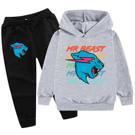 外贸热销欧美MR BEAST中大童装儿童男孩套装休闲连帽衫卫衣+长裤