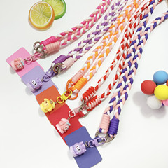 ins風潮流新品手機背夾掛繩撞色編織麻花加厚粗繩手機殼斜跨單肩