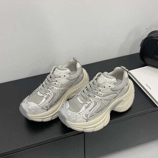 Spring 2025 New Thick-soled Torre Shoes Streamline Gold Mesh Color-polished Old Sports Jogging Shoes Women's Super Fire Heightening