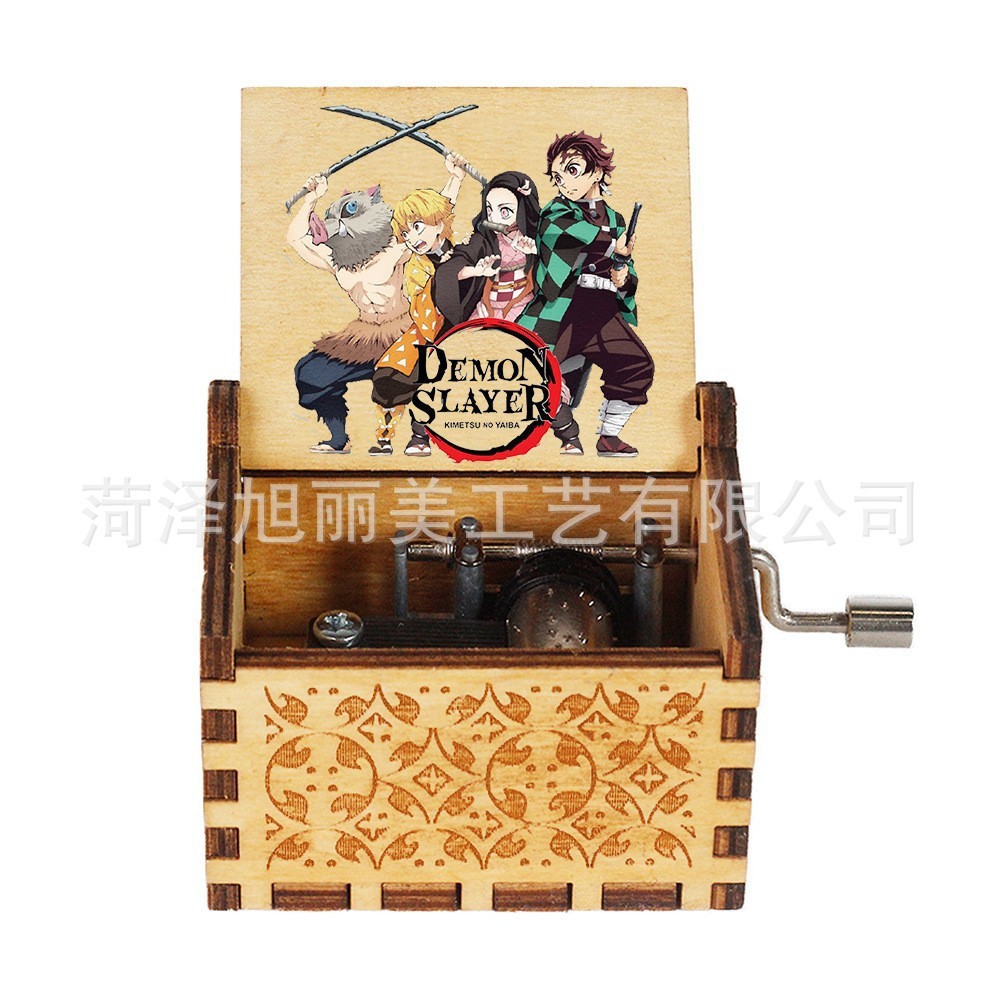 木製オルゴール鬼滅の刃カラー印手揺オルゴール誕生日プレゼントレーザー彫刻置物プレゼント