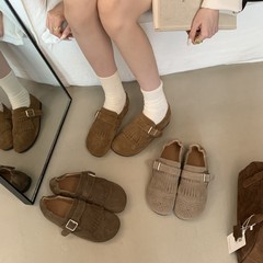 真皮版~复古小众流苏皮带扣圆头丑萌勃肯平底单鞋女秋冬季乐福鞋