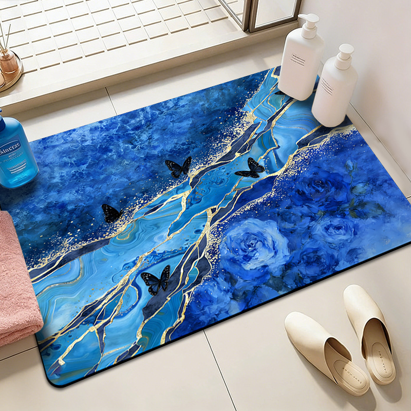 Oil Painting Style Marble Diatomaceous Earth Shower Room Water-Absorbent and Stain-Resistant Floor Mat, Entrance Decoration, Wear-Resistant and Easy-Care Entry Mat