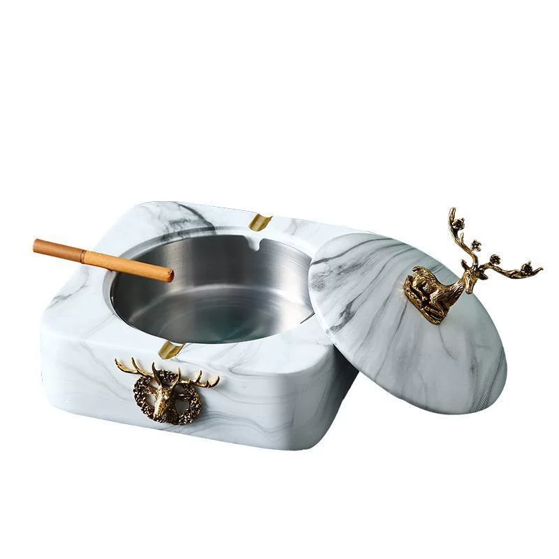 Пепельница в европейском стиле для гостиной и офиса с крышкой, пепельница с защитой от летучей золы, модные ретро-украшения для дома