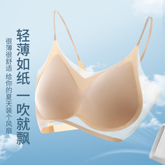 超薄冰丝无痕内衣女果冻文胸背心透气大胸显小美背睡眠吊带裹胸