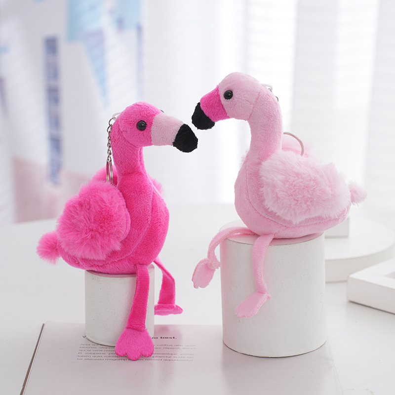 New Cross-Border Long-Haired Flamingo Plush Toy Doll Backpack Pendant Doll Machine Supply Keychain