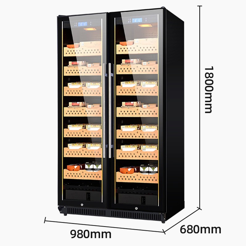 Gabinete de combinación de cigarros de vino tinto con puerta de vidrio comercial, refrigerador de tabaco desmenuzado, caja nude, vitrina de cigarros de temperatura y humedad constante