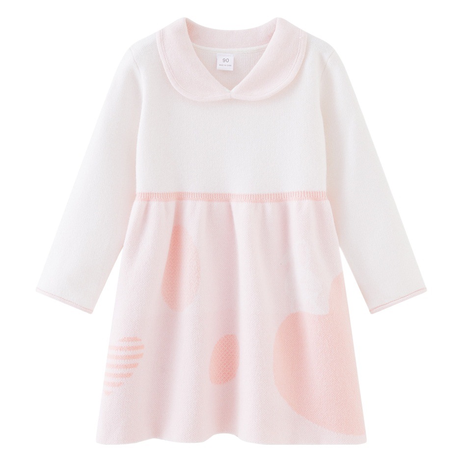 Solapa jacquard falda de lana para niños niñas primavera y otoño Vestido de manga larga de punto estilo coreano bebé falda de fondo