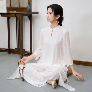 2025 New Ethnic Style Cotton and Linen Zen Meditation Practice Suit Two-piece National Style Yoga Healing Suit Meditation White