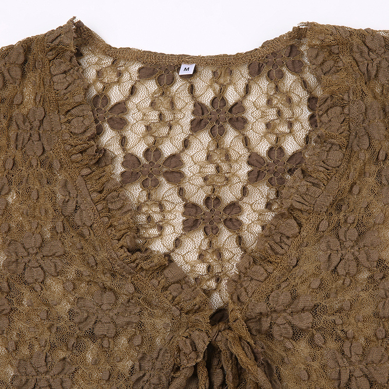 Post-Apocalyptic Lace Kimono Cardigan - Vintage Distressed Floral Embroidery, Bohemian Fringe Vest For Women, Edgy Layering Piece_ecoleips.com