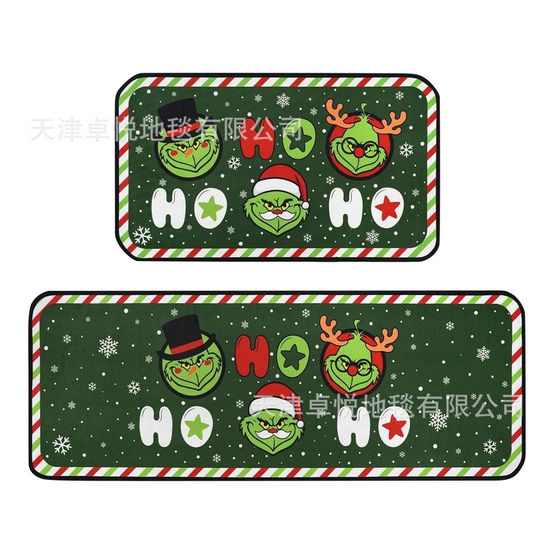 クロスボーダークリスマスグリンチフロアマットキッチン吸水・吸油フットマットホリデーデコレーションカーペット玄関ドアマット|undefined