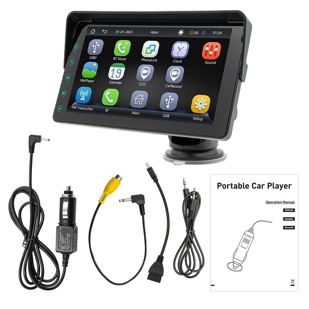 7 pulgadas portátil HD coche MP5 host coche Bluetooth reproductor Apple carplay + Android Auto