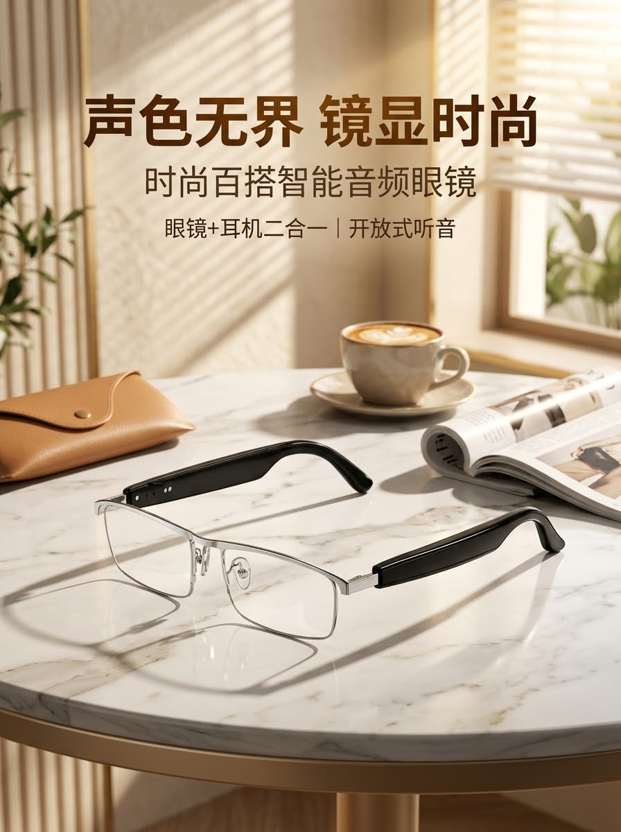 Best-selling Cross-border AI Bluetooth Smart Glasses with Blue Light Protection, Translation, Calling, Music, Open-ear Smart Bluetooth Glasses Earbuds