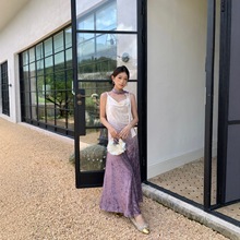 【SEGUYX 涩谷】十三行渐变丝绒吊带连衣裙高腰显瘦紫色长裙G701#