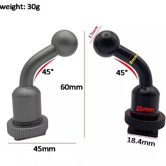 Aluminum Alloy Integrated Hot and Cold Boot Turn 17mm Ball Head Elbow Extension Rod Tripod Mobile Phone Camera Adapter