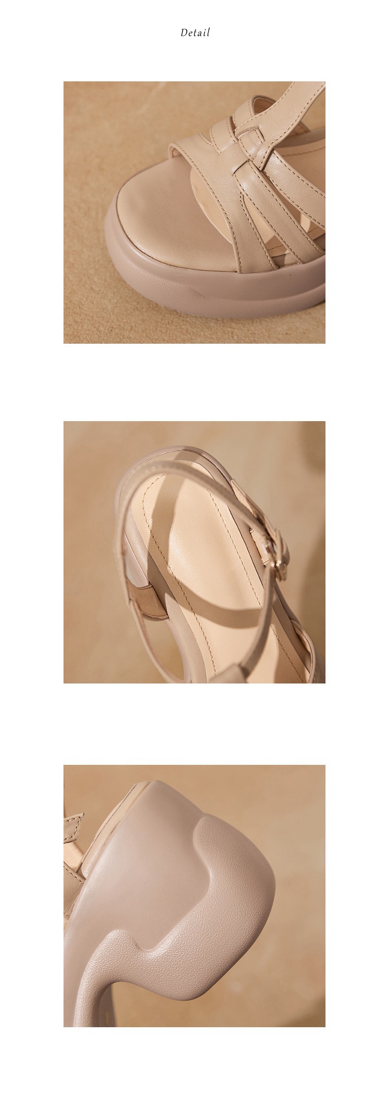 Sandal nữ hở mũi da bò thật gót xuồng đế dày quai chữ T — màu trắng ngà chi tiết 12