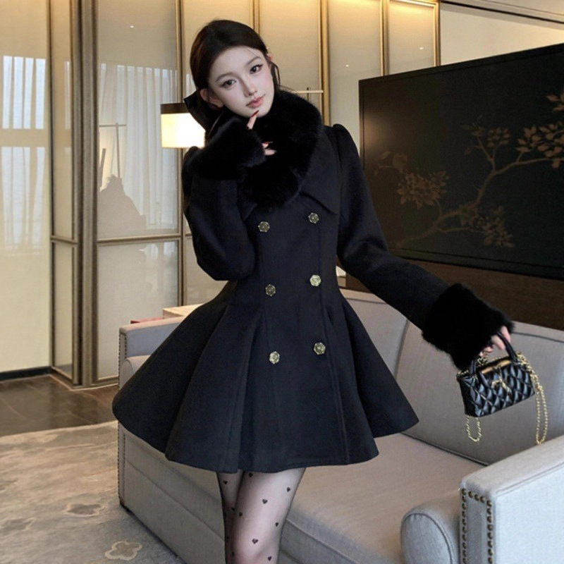 Autumn and Winter Korean Style Ladylike Waist-Cinching Long-Sleeved Woolen Outwear for Ladies with Ladylike Elegant Outer Wear Quilted Woolen Outwear for Women